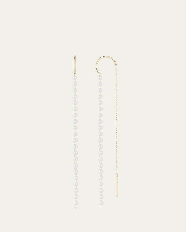 14K Yellow Gold Baby Akoya Pearl Strand Long Threader Earrings